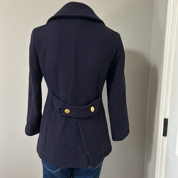 J Crew Stadium Cloth by Nello Gori Wool Blend Classic Pea Coat Navy Blue Sz 0 - Picture 8 of 13